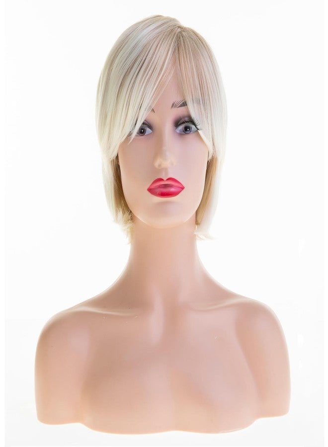 Baruisi Short Blonde Wigs for White Women Synthetic Side Part Straight Bob Wig Halloween Party Cosplay Hair with Cap - Image 2